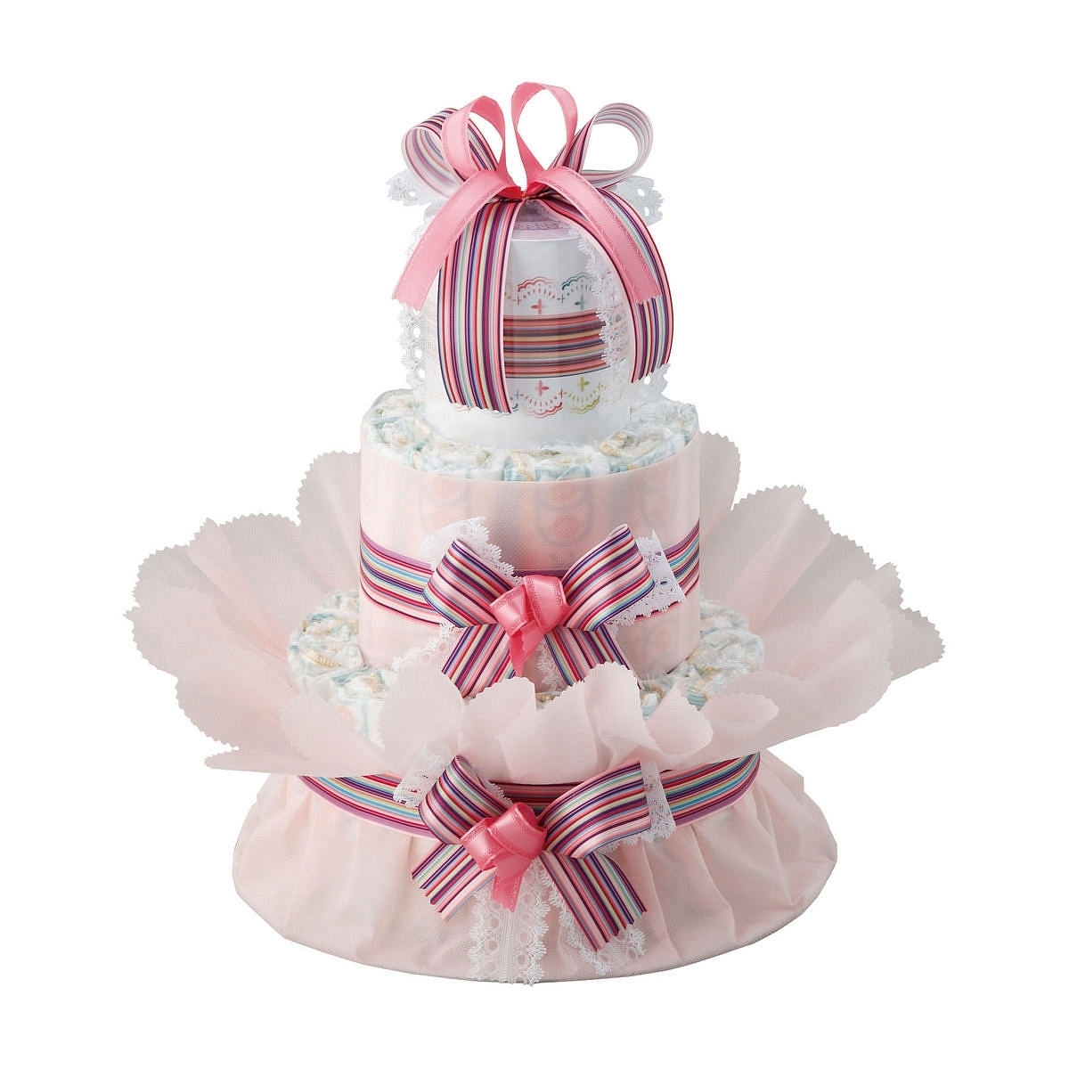 おむつdeケーキ 二段 ピンク 出産祝い 女の子 赤ちゃん お祝い 必需品 - スマートギフト