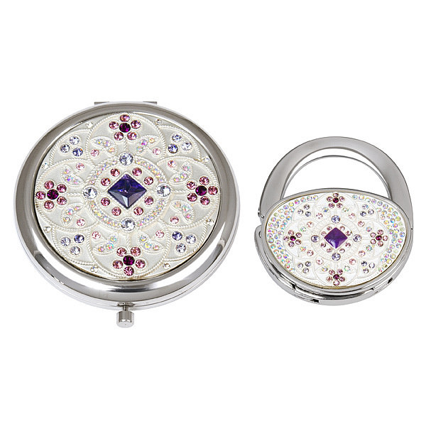 バッグハンガー＆コンパクトミラー ダイヤ シルバー