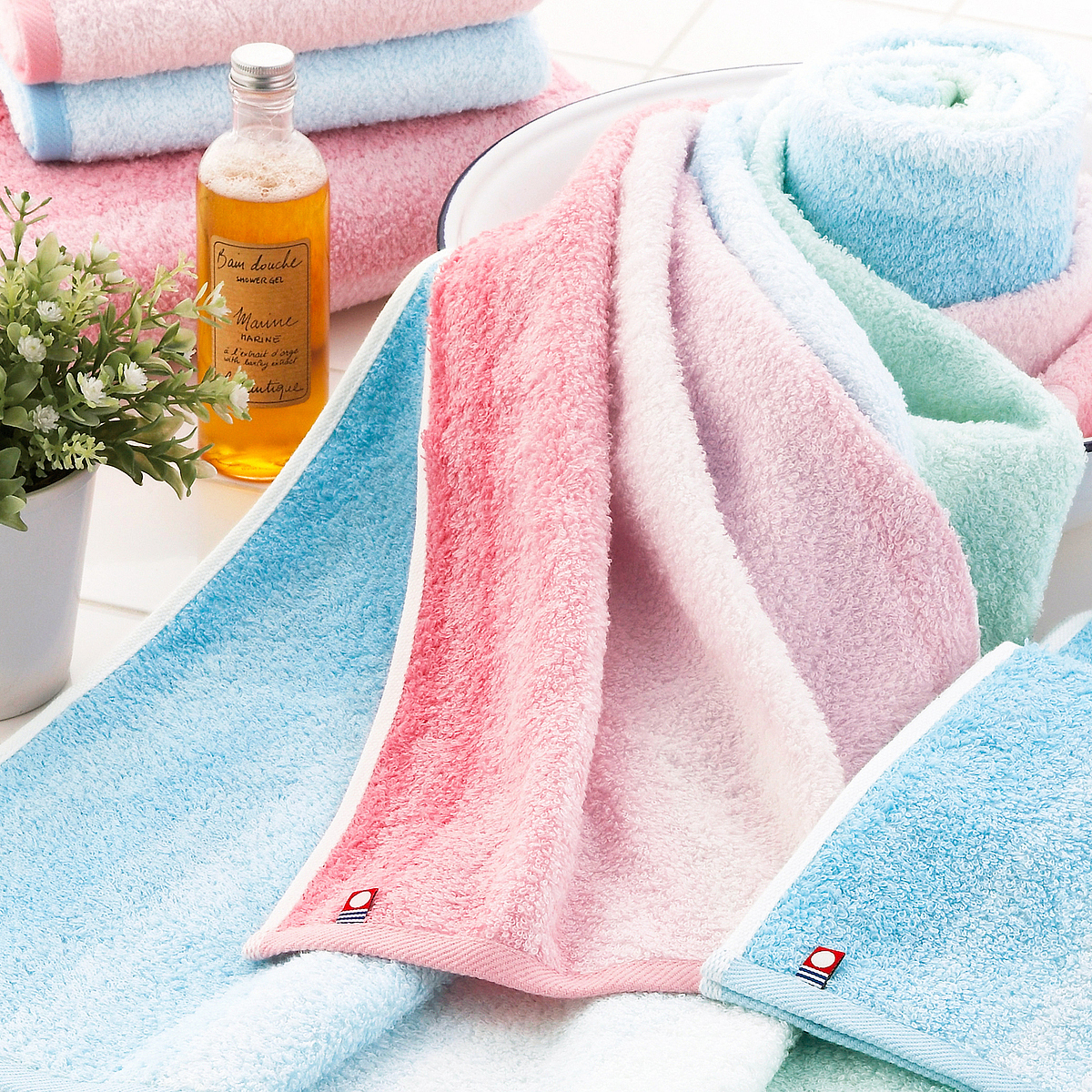 今治 彩雲 フェイス・ウォッシュタオルセット ブルー F-6415