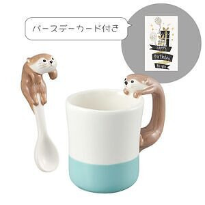 カワウソカフェ カワウソマグ＆スプーン ラテ 誕生日カード付