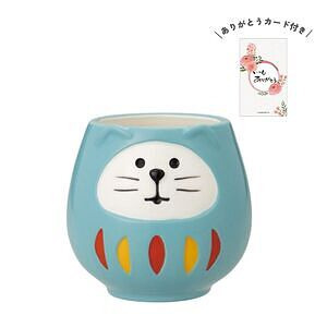 開運カラー 福猫だるまマグカップ 青 ありがとうカード付