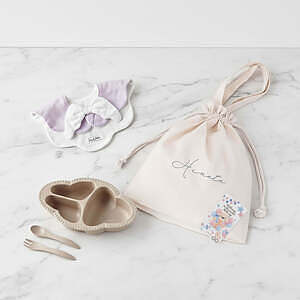 ベビーお食事ギフトセット 名入れ巾着バッグ入り ピンク 18