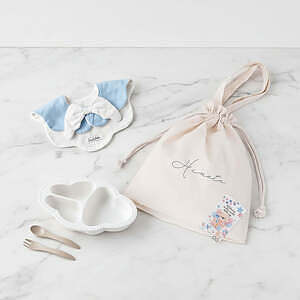 ベビーお食事ギフトセット 名入れ巾着バッグ入り ピンク 14