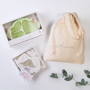 ベビーお食事ギフトセット 名入れ巾着バッグ入り ピンク 5