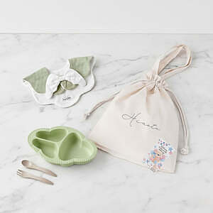ベビーお食事ギフトセット 名入れ巾着バッグ入り ピンク 6