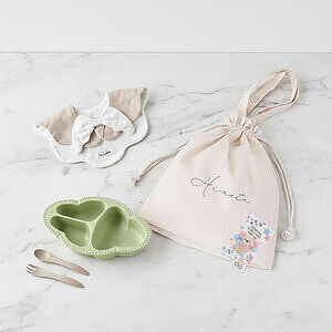 ベビーお食事ギフトセット 名入れ巾着バッグ入り ピンク 10
