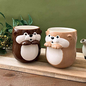 カワウソカフェ そっとそえ手湯呑 カワウソ チョコ ホワイトデーカード付 2