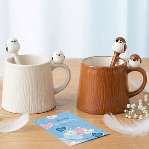 ニホンノコトリ 切り株マグ&とまり木スプーン シマエナガ ホワイトデーカード付 3