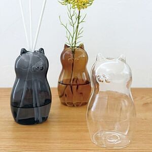 ネコの一輪挿し クリアー ありがとうカード付 0