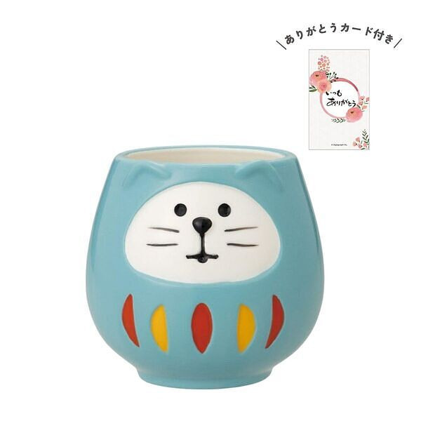 開運カラー 福猫だるまマグカップ 青 ありがとうカード付