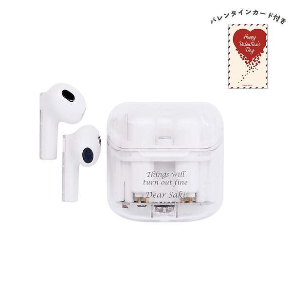 ワイヤレスイヤホン スケルトン ホワイト バレンタインカード付