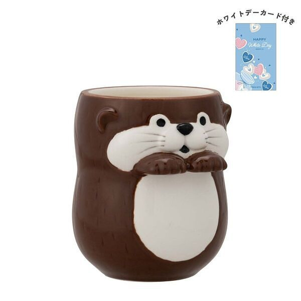 カワウソカフェ そっとそえ手湯呑 カワウソ チョコ ホワイトデーカード付