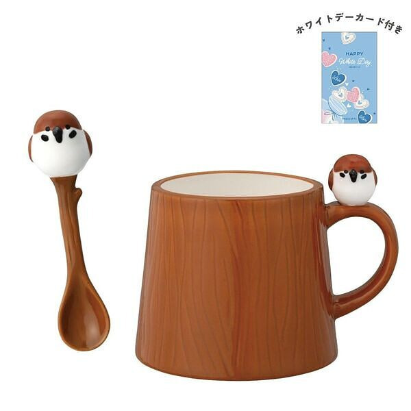 ニホンノコトリ 切り株マグ&とまり木スプーン スズメ ホワイトデーカード付