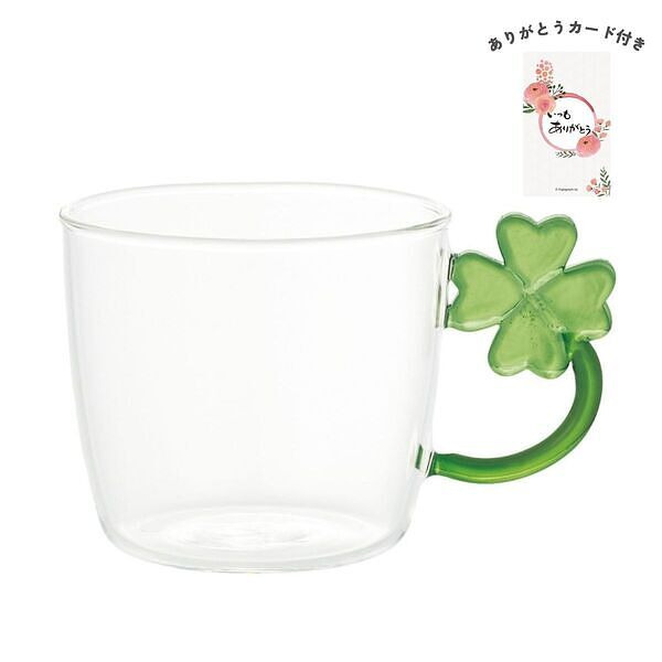 耐熱フラワーマググラス クローバー ありがとうカード付