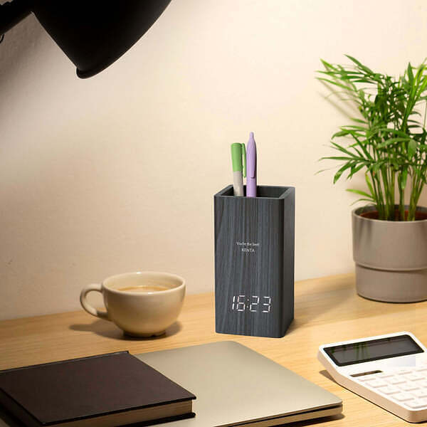 ウッドペンスタンド クロック チャコール